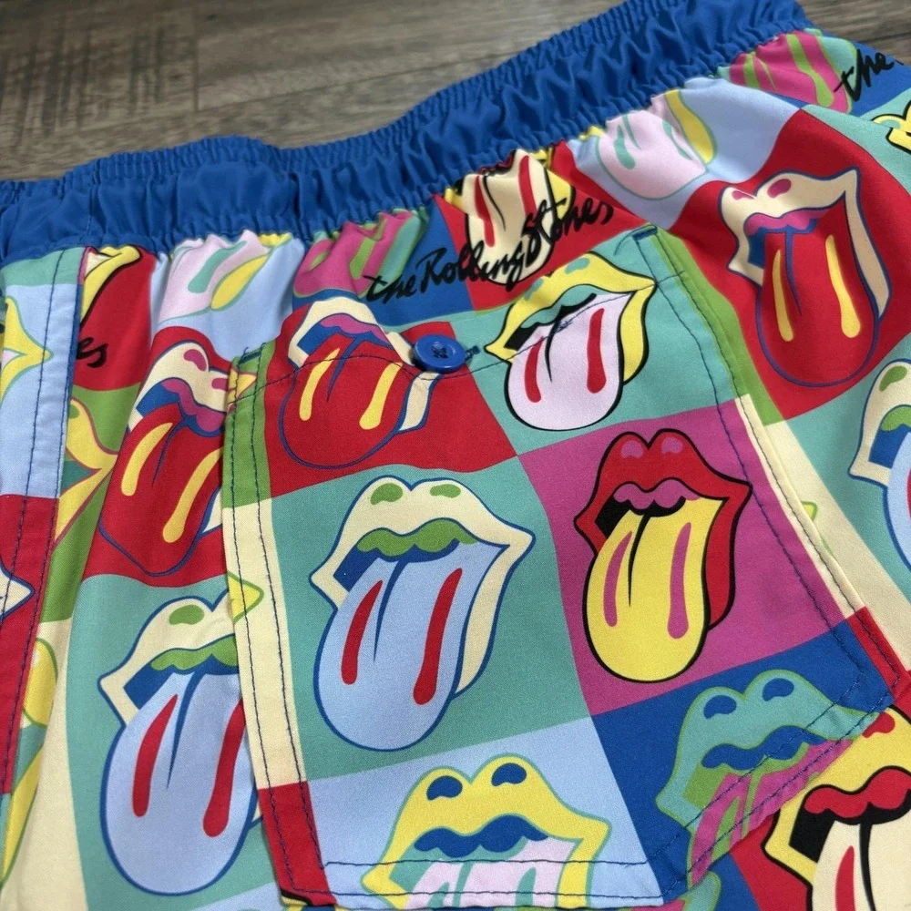 The Rolling Stones Swim Shorts Mens 2XL Multicolor Tongue Logo Band Swim‎ Trunks